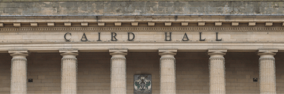 Exterior of Caird Hall in the city centre of Dundee, Scotland.